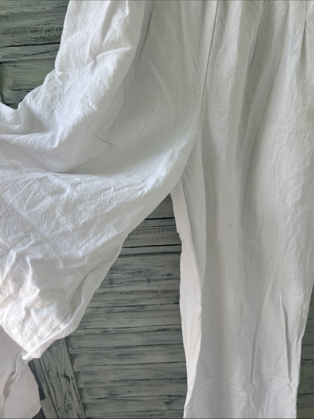 White Smocked Waist Wide-Leg Linen Blend Pants Size S - Picture 3 of 6